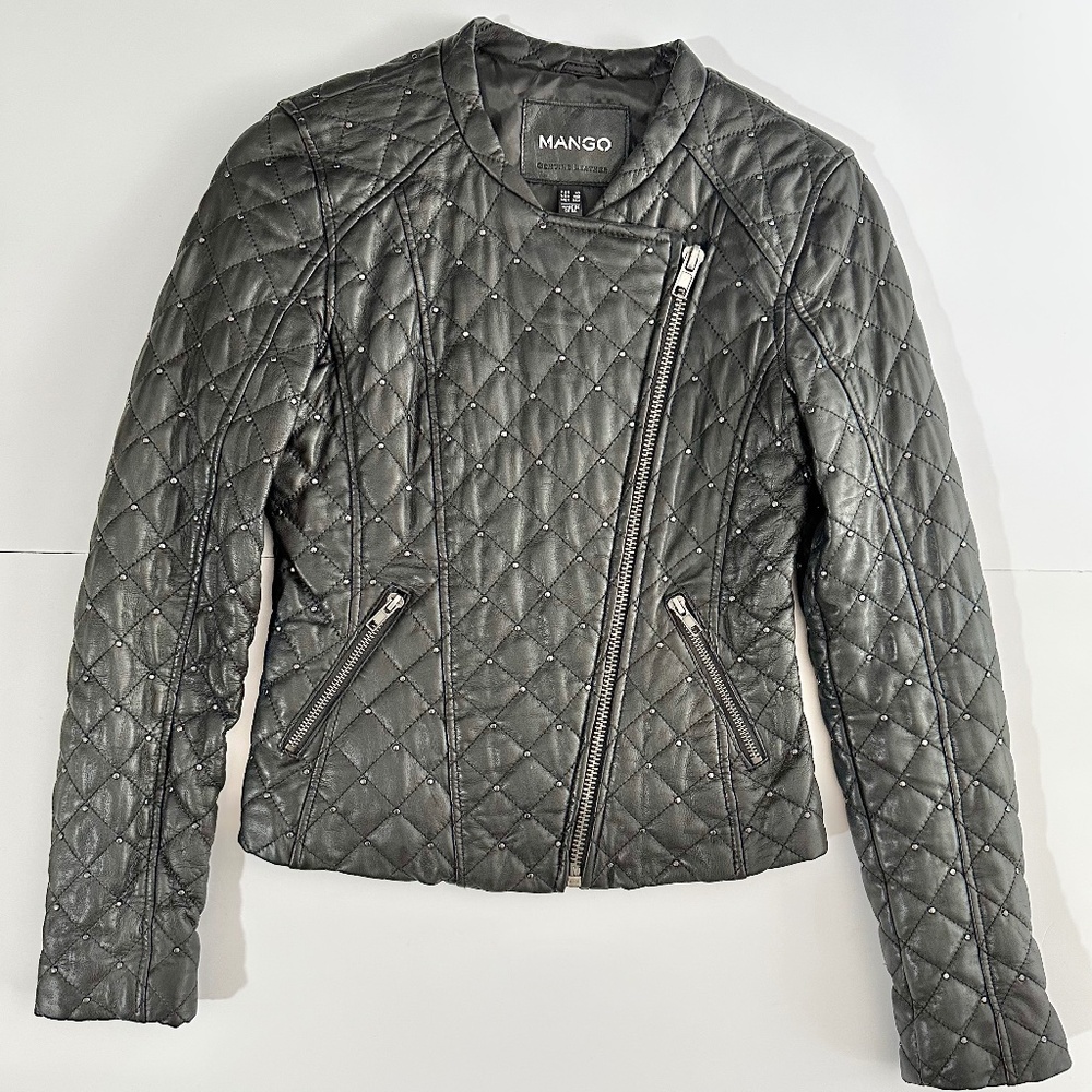 Mango - Leather Quilted Jacket with Studs